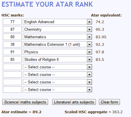 Atar calculator